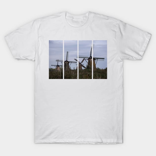 Wonderful landscapes in the Netherlands. Historic dutch windmills in Kinderdijk in a cloudy autumn day. Unesco site. Natural view from distance. T-Shirt by fabbroni-art